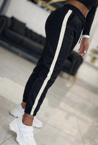 Kadın Yüksek Bel Lastikli Yan şerit Detaylı Deri Pantolon