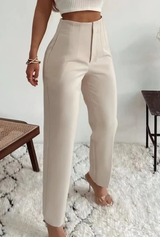 Kadın Yüksek Bel önden Fermuarlı Ithal Krep Pantolon