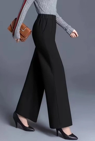 Kadın Yüksek Bel önü Nervürlü Paçaya Doğru Geniş Ithal Krep Pantolon