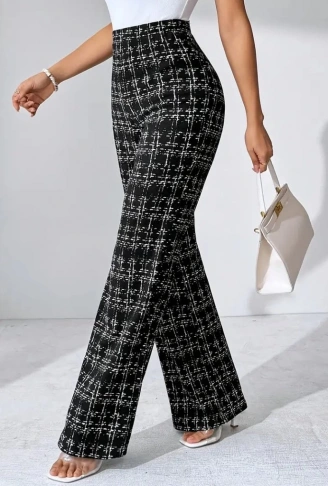 Kadın Yüksek Bel Paçaya Doğru Geniş Dokuma Pantolon