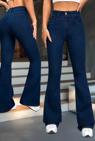 Kadın Yüksek Bel Paçaya Doğru Geniş Kot Pantolon