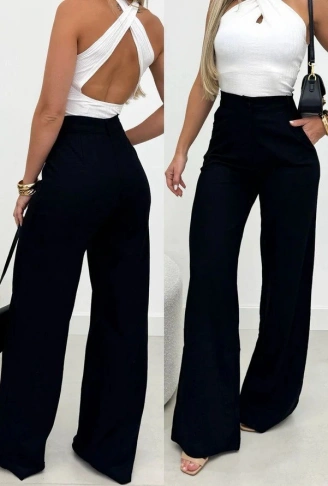 Kadın Yüksek Bel Paçaya Doğru Genişleyen Ithal Krep Pantolon