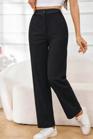 Kadın Yüksek Bel Paçaya Doğru Genişleyen Ithal Krep Pantolon
