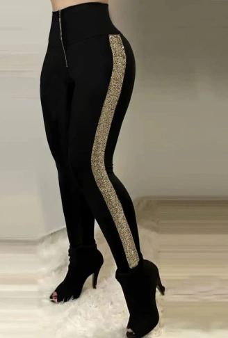 Kadın Yüksek Bel Yan şerit Detaylı Dalgıç Tayt