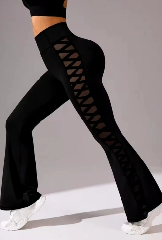 Kadın Yüksek Bel Yanları çapraz Tül Detaylı Dalgıç Tayt