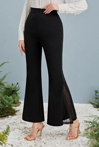 Kadın Yüksek Bel Yanları Tül Detaylı Dalgıç Tayt Pantolon