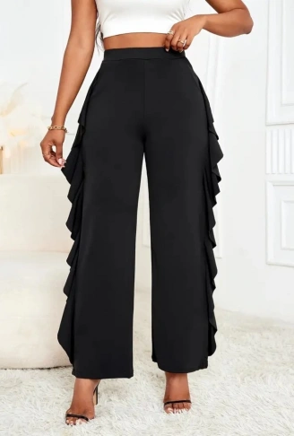 Kadın Yüksek Bel Yanları Volanlı Cepli Sandy Pantolon