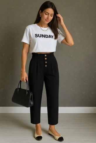 Kadın Yüksek Belli önden Düğmeli Ithal Keten Pantolon