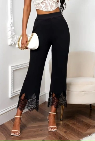 Kadın Yüksel Bel Paça Ağzı Dantelli Dalgıç Pantolon