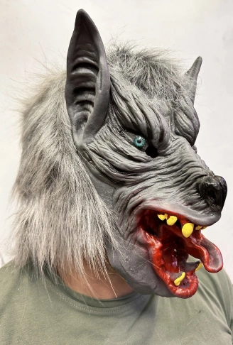 Kafaya Tam Geçmeli Lateks Dil Çıkaran Mavi Gözlü Kurt Maskesi (4940)