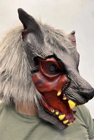 Kafaya Tam Geçmeli Lateks Dişli Ağzı Açık Kurt Maskesi (4940)