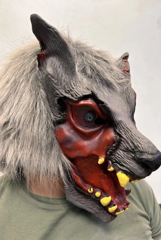 Kafaya Tam Geçmeli Lateks Dişli Ağzı Açık Kurt Maskesi (4940)