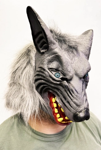 Kafaya Tam Geçmeli Lateks Mavi Gözlü Dişli Ağzı Açık Kurt Maskesi (4940)