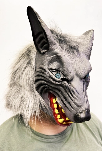 Kafaya Tam Geçmeli Lateks Mavi Gözlü Dişli Ağzı Açık Kurt Maskesi (4940)