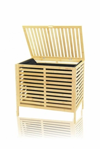 KALIN AHŞAP BAMBU KİRLİ ÇAMAŞIR SEPETİ SİYAH KUMAŞ ÇANTALI SEPET=50X38X55CM (4940)