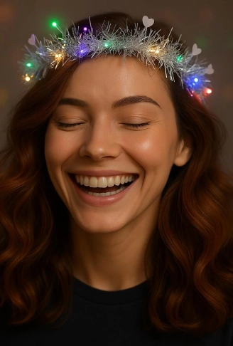 Kalp Püsküllü Gece Parıltısı 3 Modlu LED&apos;li Işıklı Taç Gümüş Renk (4940)