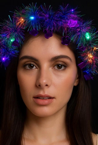 Kalp Püsküllü Gece Parıltısı 3 Modlu LED&apos;li Işıklı Taç Mor Renk (4940)