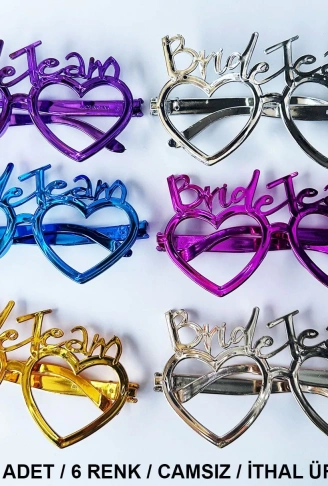 Kalpli Bride Team Gözlük Seti 6 Renk - Kına &amp;amp; Düğün Partileri İçin (4940)