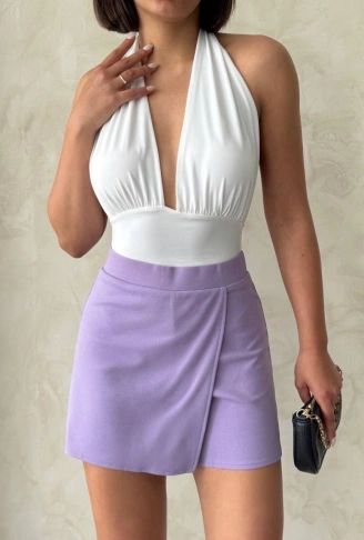 Kapaklı şort etek lila s208