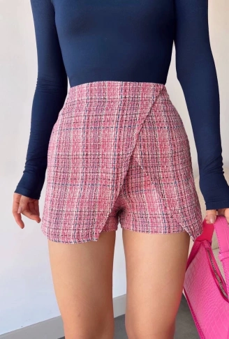 Kapaklı tüvit şort etek kırmızı