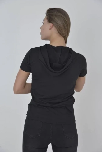 Kapşonlu Slim Fit T-shirt - Siyah