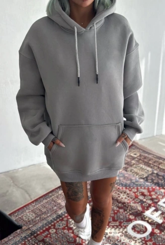 Kapşonlu Üç İplik Penye Basic SweatShirt - Boyalı Gri