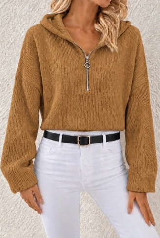 Kapüşonlu Fermuarlı Dokulu Sweatshirt