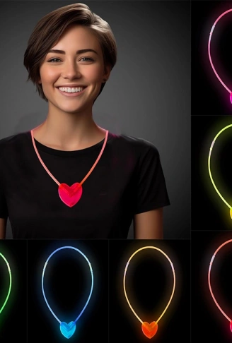 Karanlıkta Yanan Glow Kalp Şekilli Kolye 6 Renk 6 Adet (4940)