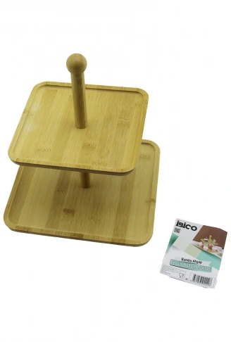 KARE  2 KATLI AHŞAP - BAMBU SERVİS SUNUM TAHTASI 20X20CM -- 25X25CM (4940)