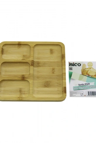 KARE 4 BÖLMELİ=3+1 AHŞAP BAMBU SERVİS SUNUM TEPSİ - TAHTASI 20 X 20 X 1.4CM (4940)