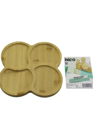 KARE 4 YUVARLAK KÖŞELİ - BÖLMELİ AHŞAP BAMBU SERVİS SUNUM TEPSİ - TAHTASI 20 X 20 X 1.4CM (4940)