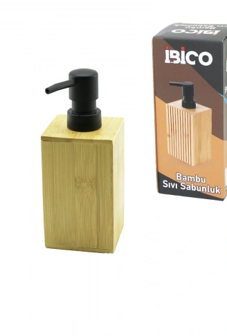 KARE AHŞAP BAMBU SIVI SABUNLUK SİYAH PLASTİK POMPA ÇAP: 7CM - Y: 11.5CM (4940)