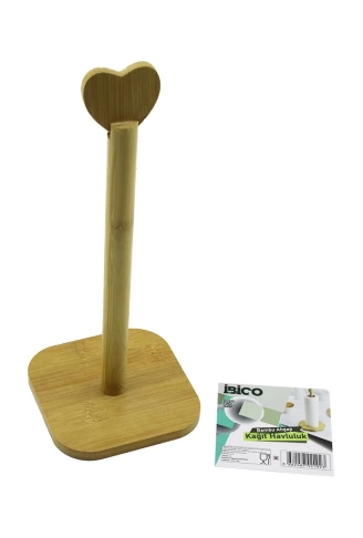 KARE ALTLIK=12X12CM  AHŞAP BAMBU KAĞIT HAVLULUK KALP BAŞLI SAP=28.5CM (4940)
