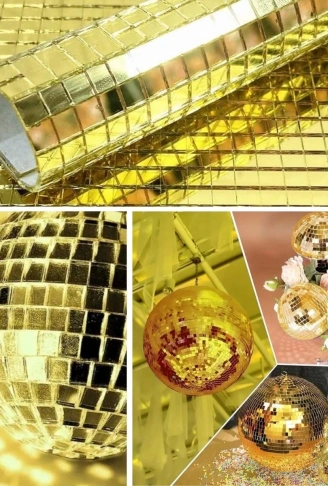 Kare Gold Cam Mozaik Fayans Çıkartmaları El İşi Kare Cam Fayans Kendinden Yapışkanlı Aynalı Dekor Panel 30x30 Cm (4940)