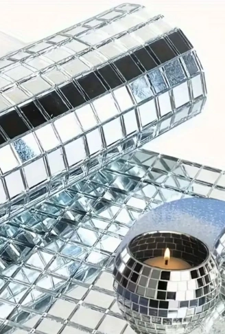 Kare Silver Cam Mozaik Fayans Çıkartmaları El İşi Kare Cam Fayans Kendinden Yapışkanlı Aynalı Dekor Panel 30x30 Cm (4940)