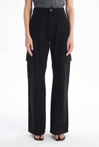 Kargo cep jeans pantolon siyah