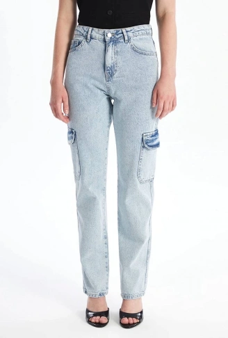 Kargo cep kar yıkama jeans pantolon