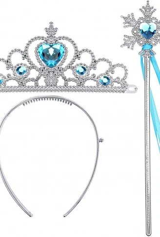 Karlar Ülkesi Elsa Mavi Kalp Tacı ve Kar Temalı Asa Seti (4940)