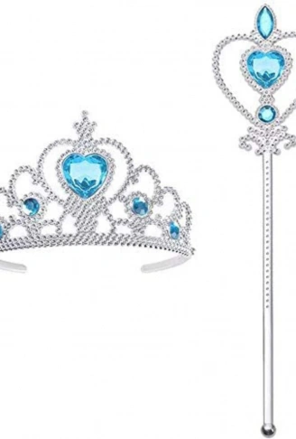 Karlar Ülkesi Elsa Mavi Kalpli Taç ve Mavi Asa Seti Çocuk Boy (4940)