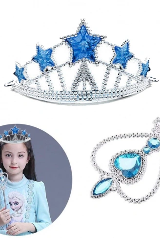 Karlar Ülkesi Elsa Yıldız Mavi Taç ve Elsa Asa Seti 2 Parça (4940)