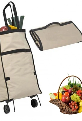 Katlanabilir Tekerlekli Market Çantası,Çok Amaçlı Pazar Arabası,Portatif Alışveriş Bez Torbası (4940)