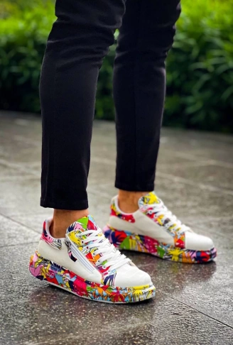 KB-02  Kuback Bağcıklı Crocodile Beyaz Kırmızı Günlük Erkek Ayakkabı