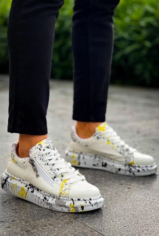 KB-02  Kuback  Bağcıklı Crocodile Beyaz Sarı Günlük Erkek Ayakkabı