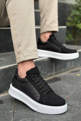 KB-046 Kuback Siyah Paraşüt Beyaz Yüksek Taban Günlük Spor Ayakkabı