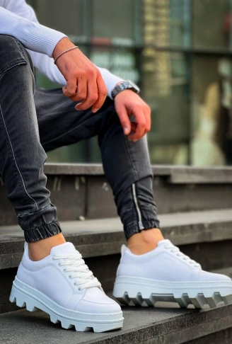 KB-056 Kuback Beyaz Cilt Beyaz Yüksek Taban Günlük Spor Ayakkabı