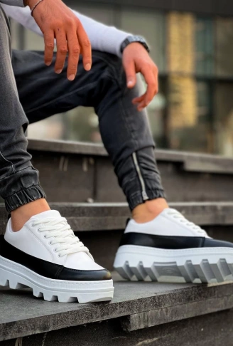 KB-056 Kuback Beyaz Siyah Detaylı Beyaz Yüksek Taban Günlük Spor Ayakkabı