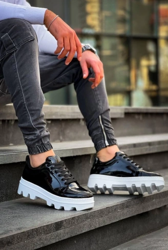 KB-056 Kuback Siyah Rugan Beyaz Yüksek Taban Günlük Spor Ayakkabı