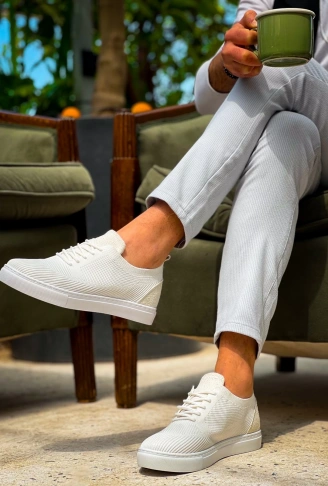 KB-101 Kuback Beyaz Triko Bağcıklı Günlük Erkek Ayakkabı