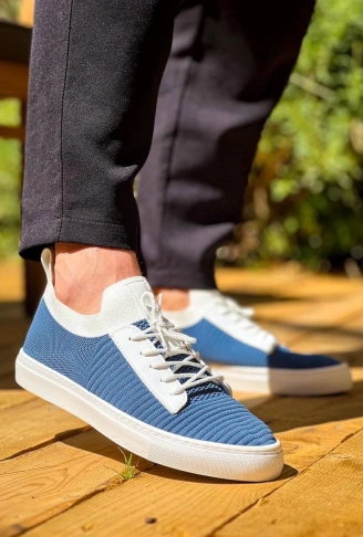 KB-110  Kuback Mavi Triko Yüksek Taban Bağcıklı Günlük Erkek Ayakkabı