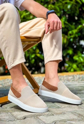 KB-114  Kuback Bej Taba Triko Yüksek Taban Bağcıksız Günlük Erkek Ayakkabı